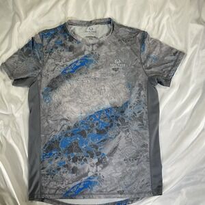 Real Tree Performance Shirt Men Medium Blue Short Sleeve Pullover Fishing L 300